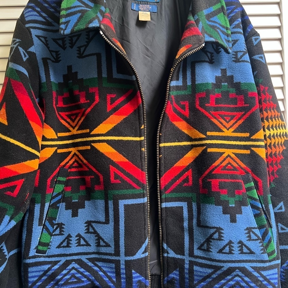 Vintage Aztec Print PENDLETON Women’s Sz L Wool Bomber Jacket Rare - Picture 13 of 16